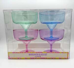 Festive Voice Multicolor Glass Margarita Glasses Set of 4. Gift set pool party